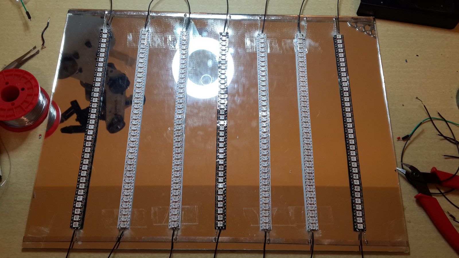 WS2812 7 led strips on mirror