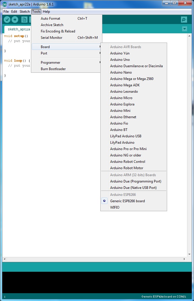 Choosing Board ESP8266 Arduino IDE