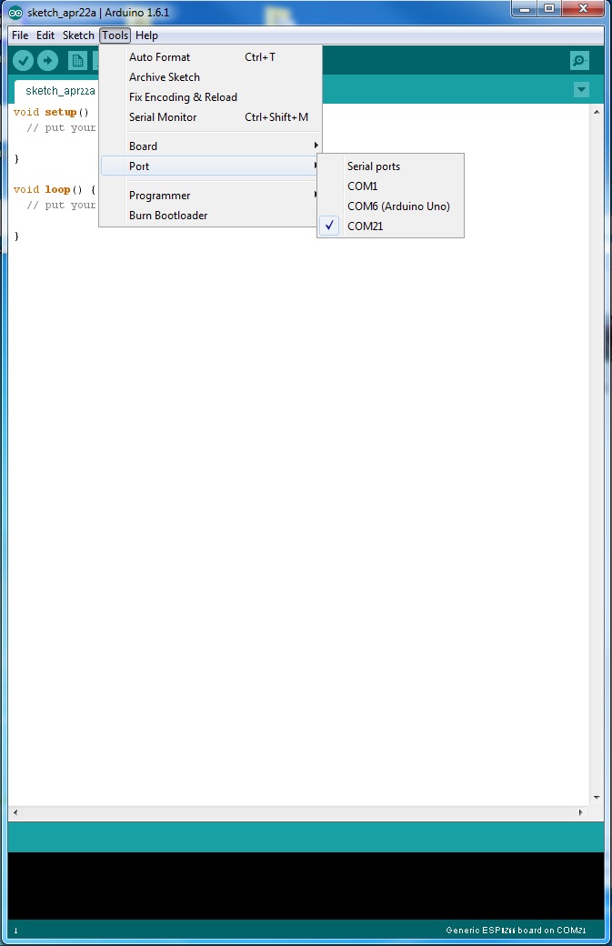 Choosing Port ESP8266 Arduino IDE