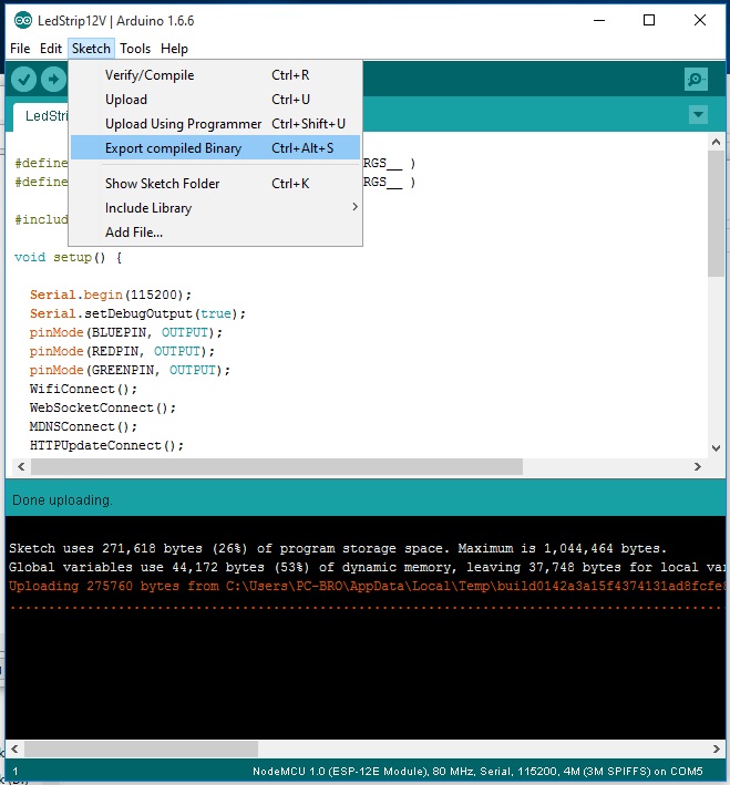 IDE arduino ESP8266 creates binary file