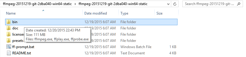 inside the ffmpeg folder after extracting