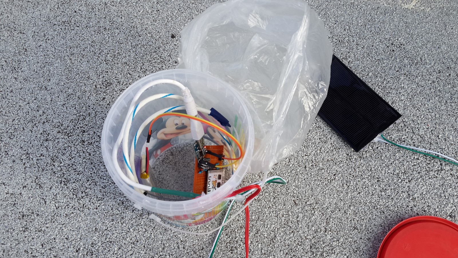 Solar power ESP8266 sealed in plastic box open
