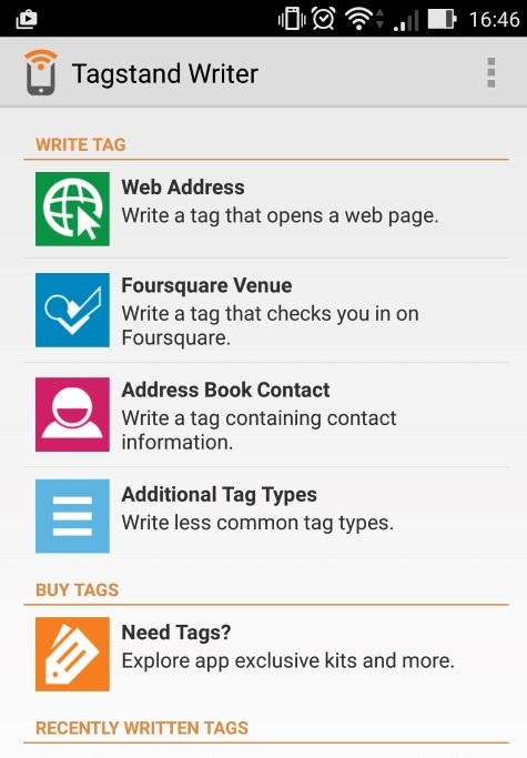 Tagstand writer app homepage