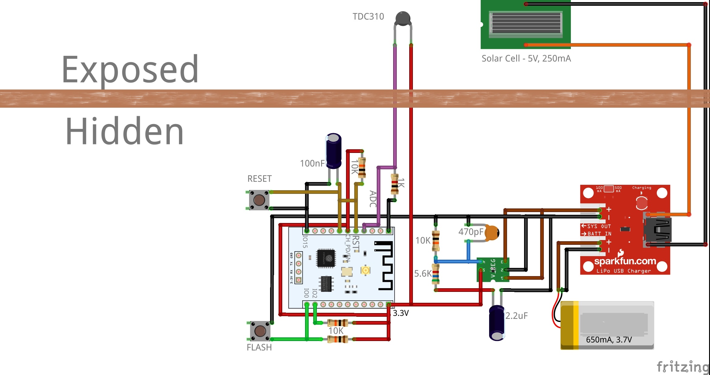 ESP8266 solar power thermistor circuit