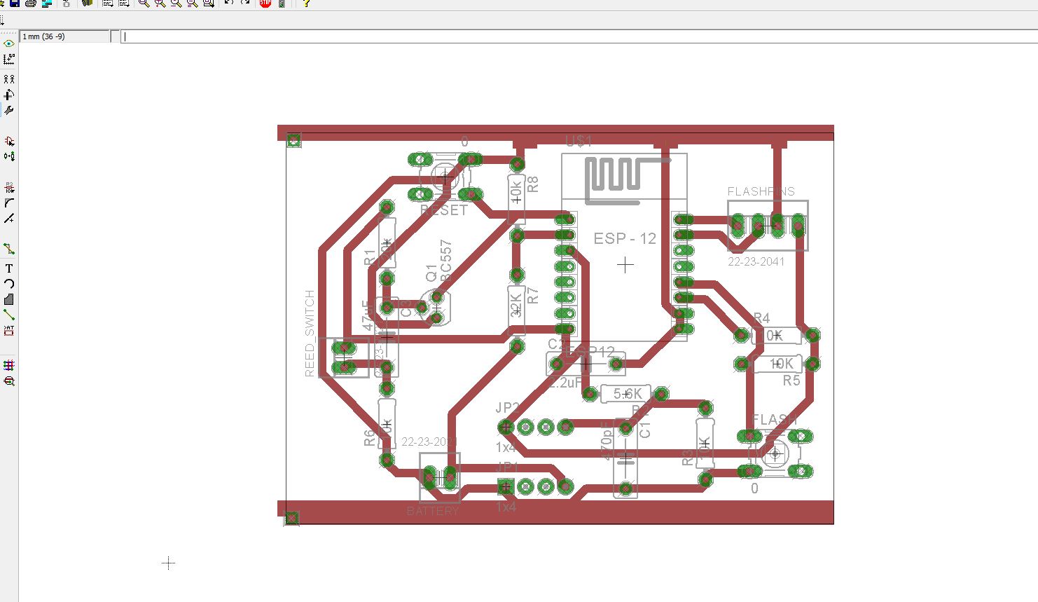 ESP8266 Eagle board design notifier reed switch auto-routing