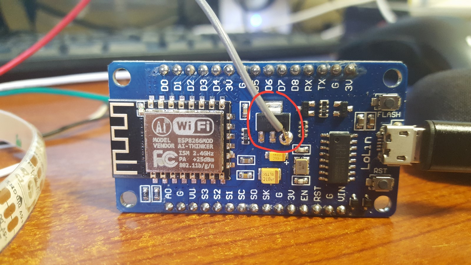 ESP8266 AMS1117 wire solder 5V