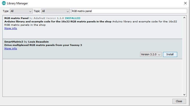 Adafruit matrix panel library library manager